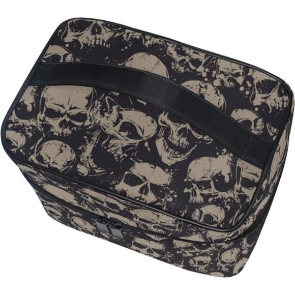Makeup Bag, Goth Skulls Gothic Travel Makeup Organizer Bag Cosmetic Cases - Picture 3 of 6